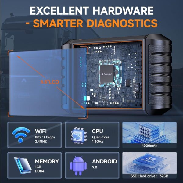 HD500 Heavy Duty Truck Scanner with DPF Regen/Injector Cutoff/Limit Setting, Full System Diesel Diagnostic Scan Tool for Cummins, Detroit, Caterpillar, Paccar, Hino & More Pickup Semi Trucks