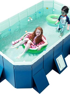 Foldable Non-Inflatable Kids’ and Adults’ Outdoor Swimming Pool – Hard Plastic Shell, Kid Pool for Backyard Dog Pools (158′′ x 76′′ x 20′′)