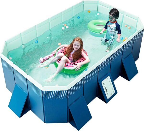 Foldable Non-Inflatable Kids’ and Adults’ Outdoor Swimming Pool – Hard Plastic Shell, Kid Pool for Backyard Dog Pools (158′′ x 76′′ x 20′′)