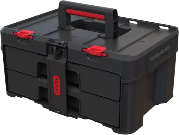 Keter Stack-n-Roll Modular Tools Organizer for Garage Storage and DIY, 3 Piece Resin Rolling Tool Box System for Small Parts