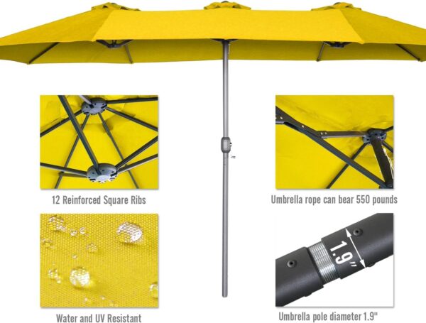 3ad5d1691f7c4734bcf186949d671f78 15ft Patio Umbrella with Solar Lights, Large Double Umbrella Outdoor, Rectangle 180”x106” Umbrellas with 156 PCS LED Lights and Crank Handle for Backyard Deck Pool Shade in Black(1.9′′ Pole)