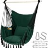 Y- Stop Hammock Chair Hanging Rope Swing, Max 500 Lbs, 2 Cushions Included, Large Macrame Hanging Chair with Pocket for Superior Comfort, with Hardware Kit (Beige)