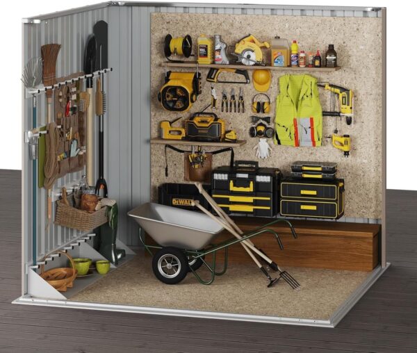 3ad9c55cdbc5400f86e049993f38e052 Aoxun 6.2×4 FT Shed Outdoor Storage Shed Metal Garden Shed with Lockable Doors & Slooping Roof Tool Shed Bike Shed for Backyard, Patio, Poolside (Brown)