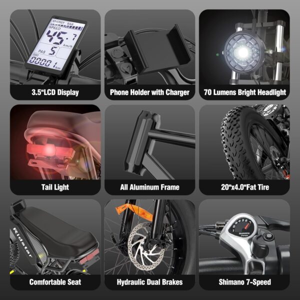 3af10311b28247d69237973d666c033d Electric Bike for Adults Q20, 2000/1500W, 37/30MPH,52V 40AH,48V/20AH E-Bike,30-180 Miles Electric Motorcycle, 20′′ Fat Tire Dirt Bike, UL2849 All Terrain for Mountains, Snow, Sand, Road