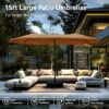 15ft Patio Umbrella Double-Sided Outdoor Market Extra Large Umbrella with Crank, Umbrella Base Included (Dark Red)