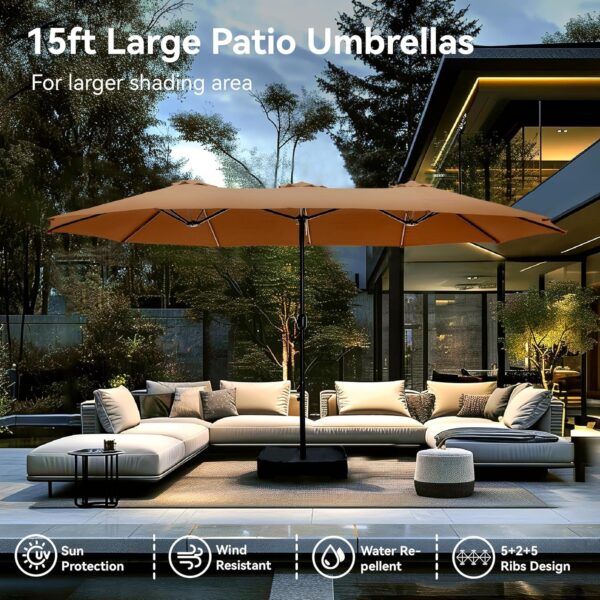 3af9de0aaa9f42b390d0b524748388da 15ft Patio Umbrella Double-Sided Outdoor Market Extra Large Umbrella with Crank, Umbrella Base Included (Dark Red)