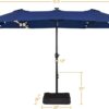 15 ft Large Patio Umbrella with Solar Lights Double-Sided Outdoor Rectangle Market Umbrellas with 36 LED Lights/Base Included/Easy Crank for Patio Garden Yard Pool Lawn, Brown