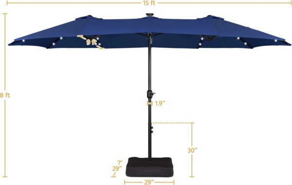 3affea98176c4580ba54f29b107ac6ad 15 ft Large Patio Umbrella with Solar Lights Double-Sided Outdoor Rectangle Market Umbrellas with 36 LED Lights/Base Included/Easy Crank for Patio Garden Yard Pool Lawn, Brown