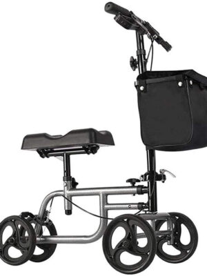 4 Wheels Knee Scooter Walker, All Terrain Rolling Steerable Adjusted Height Walking Aid with Storage Bags