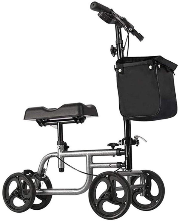 3b08183a3a2a4bb7b98d78e4a976044c 4 Wheels Knee Scooter Walker, All Terrain Rolling Steerable Adjusted Height Walking Aid with Storage Bags