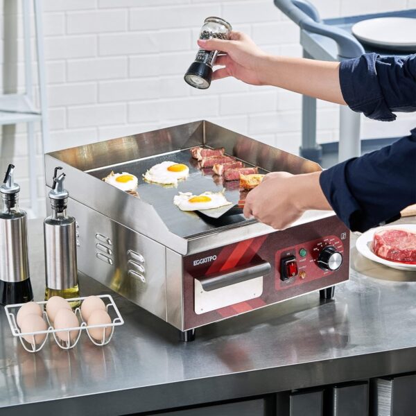 3b0f9e7886aa4d6cb4102276ecc12e4c 14 Inch Electric Griddle, Non-Stick Flat Top Grill Commercial Electric Countertop Griddles Stainless Steel Adjustable Temperature Control 90°F-575°F for Home or Restaurant Use