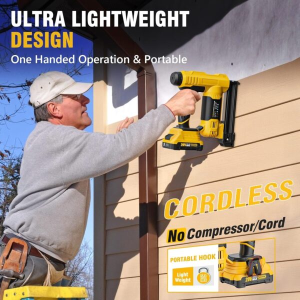 Alloyman 18 Gauge Nail Gun Battery Powered, 2 in 1 Cordless Brad Nailer/Electric Stapler with 2.0Ah Battery and Charger,1000pcs Nails and 500pcs Staples Included for Home Improvement & Woodworking
