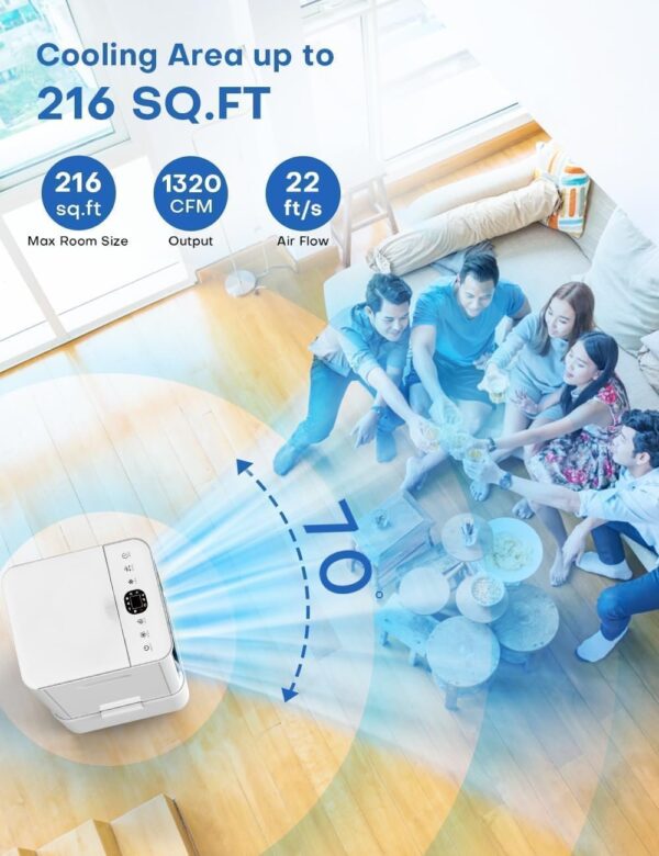 Portable Air Conditioners w/Remote, 4 Modes & 3 Speeds, Waterless Alert System & 2.4-Gal Tank for 20H Cooling, 12H Timer for Auto Off, 3-IN-1 Evaporative Air Cooler for Room Bedroom Home