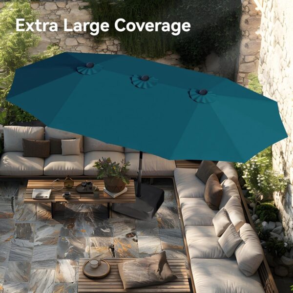 3b31794a5c0542e1bd14ccf2b65547a4 15ft Patio Umbrella Double-Sided Outdoor Market Extra Large Umbrella with Crank, Umbrella Base Included (Dark Red)