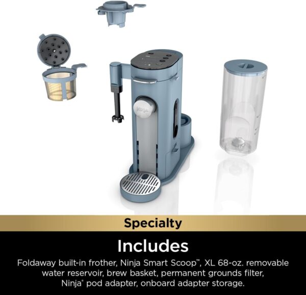 3b72ea3fa44a47ce8a182277d86bc3fd Ninja Pod & Grounds Specialty XL Single-Serve Coffee Maker, K-Cup Pod Compatible, Brews Grounds, Compact Design, Built-In Milk Frother, 68-oz. Reservoir, 6-oz. Cup to 24-oz. Mug Sizes, Stone, PB055AST