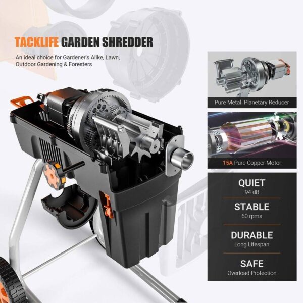 Wood Chipper, 15-Amp Garden Shredder, 60L Collection Bag – Tkws01a