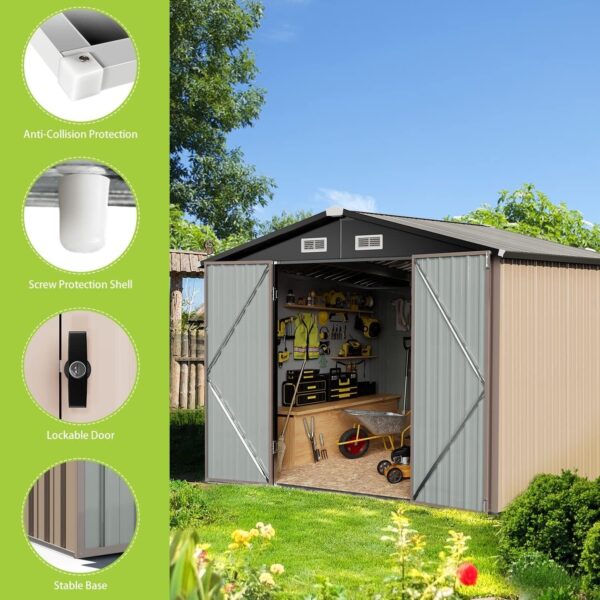 3b7dd68224504ef089df749349174410 Aoxun 6.2×4 FT Shed Outdoor Storage Shed Metal Garden Shed with Lockable Doors & Slooping Roof Tool Shed Bike Shed for Backyard, Patio, Poolside (Brown)