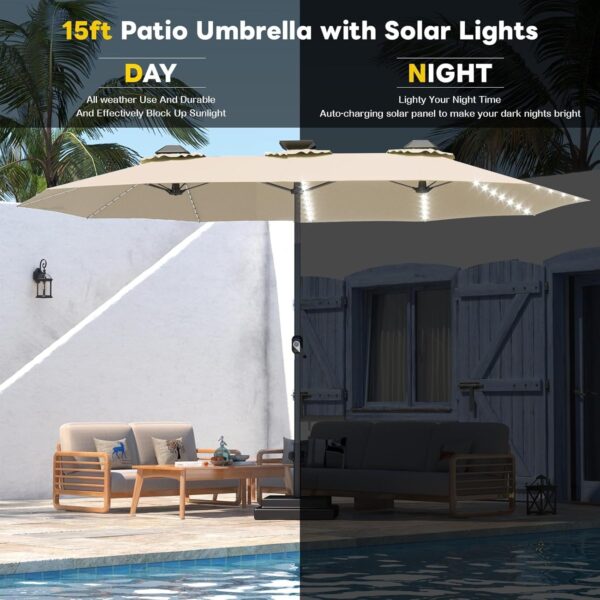 3bce82f7a33e4b6dbae6f15df3c201b6 15ft Patio Umbrella with Solar Lights, Large Double Umbrella Outdoor, Rectangle 180”x106” Umbrellas with 156 PCS LED Lights and Crank Handle for Backyard Deck Pool Shade in Black(1.9′′ Pole)
