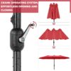 15 ft Large Patio Umbrella with Solar Lights Double-Sided Outdoor Rectangle Market Umbrellas with 36 LED Lights/Base Included/Easy Crank for Patio Garden Yard Pool Lawn, Brown