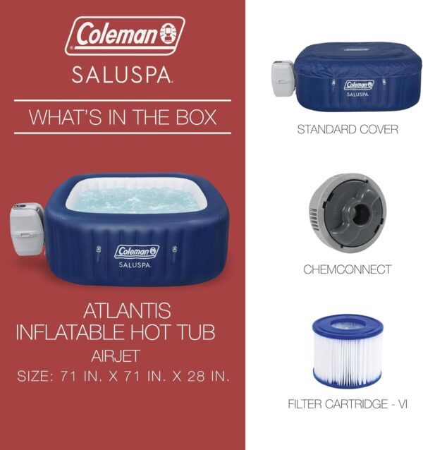 3bdba270e7704a0f9fa529a8b88fa707 4 to 6 Person Inflatable Hot Tub Square Portable Outdoor Spa with 114 Soothing AirJets and Insulated Cover, Gray-Coleman