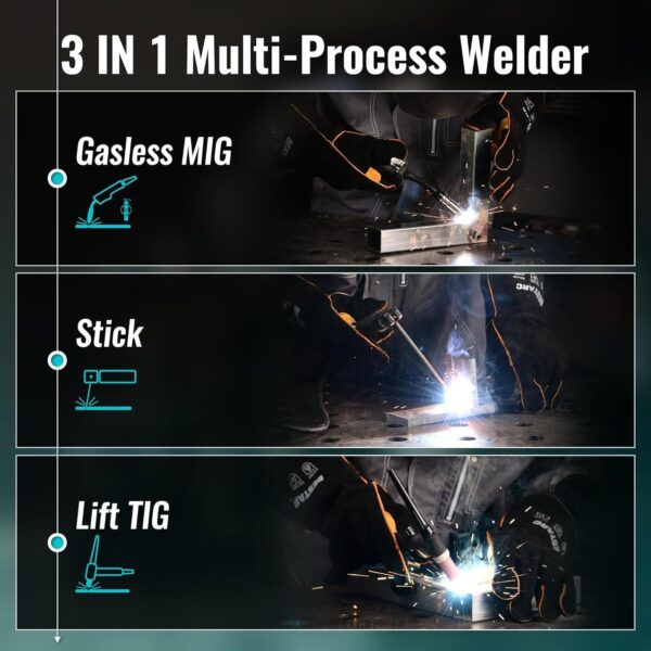 3c1a2d04654a433396836cd43b81f254 145A MIG Welder, 110V/220V Dual Voltage Gas/Gasless Flux Core MIG Welder/Lift TIG/Stick 3 in 1 Synergic MIG145 9GEN Welding Machine, Flux/Solid Welder Digital Screen Display