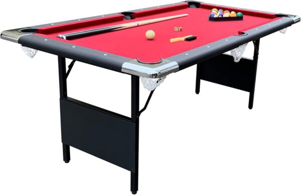 3c41223f82f04363bb8329d71077bfb2 Hathaway Fairmont 6 Ft Portable Pool Table, Adults Folding Billiards Tables for Game Room with Easy Foldable Storage, Includes Full Set of Billiard Balls, Cues, Chalk & Brush