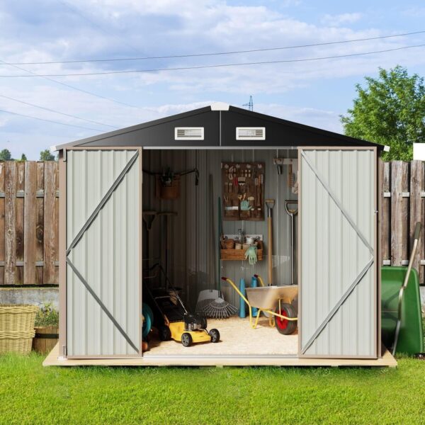 3c445dcc7132491e999bde0a95b86677 Aoxun 6.2×4 FT Shed Outdoor Storage Shed Metal Garden Shed with Lockable Doors & Slooping Roof Tool Shed Bike Shed for Backyard, Patio, Poolside (Brown)
