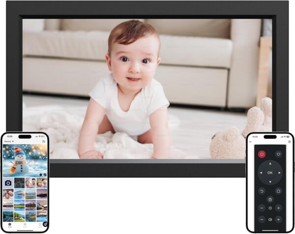 15.6′′ Digital Picture Frame, 64GB 1920 x 1080 IPS Touch Screen Electronic Photo Frame, Pre-Load Photo Gift Mode Without Open Package, Auto-Rotate, Wall/Table Mountable, App Share Photos, Black