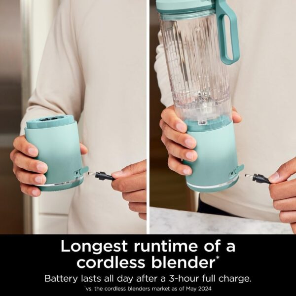 Ninja Blast Max, Portable Blender + Twist & Go, Personal Blender, Ninja Blender, Smoothie, Blend, Ice Crush, 3 Programs, Cordless, 22oz removable Vessel, Dishwasher Safe, Leakproof, Sea Glass, BC251MT
