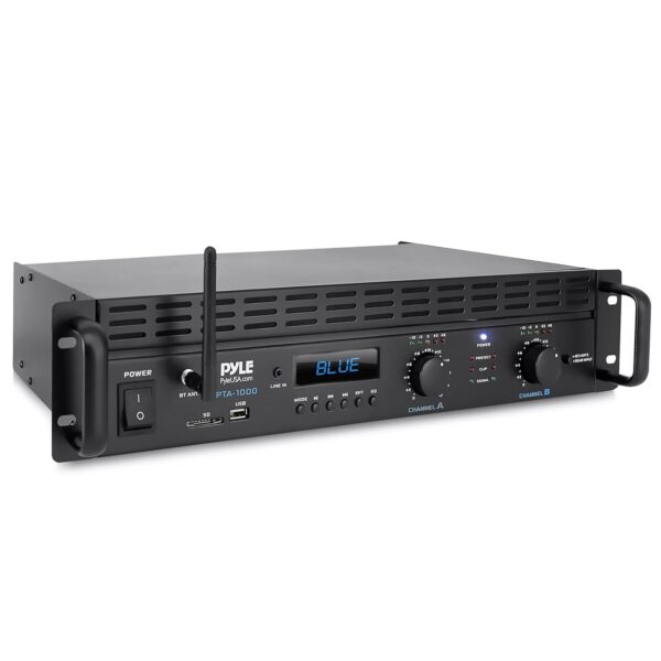 3d6e9c33800848f3ad9216f29fffac37 2-Channel Bluetooth Power Amplifier – 2000W Bridgeable Rack Mount Pro Audio Sound Wireless Home Stereo Receiver w/TRS XLR Input,LCD, Bridge Mode, Cooling Fan – Entertainment Speaker System