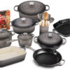 20-piece Signature Cast Iron Cookware Set,10.25 Skillet,1.75-quart Saucepan with Lid