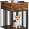 HOOBRO Dog Crate Furniture, Wooden Dog House, Decorative Dog Kennel with Drawer, Indoor Pet Crate End Table for Small Dog, Steel-Tube Puppy Cage, Chew-Proof, Rustic Brown and Black BF01GW03