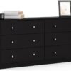 3-Pc Scandinavian Design Engineered Wood Bedroom Furniture Set with 3-Drawer Chest & 6-Drawer Double Dresser & 1-Drawer Nightstand, Pewter Plastic Handles, Smooth Plastic Glides, in Black