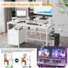 Furologee Computer Desk with Drawer and Power Outlets, 47′′ Office Desk with 2 Monitor Stands and Fabric File Cabinet, Writing Gaming Table with Shelves and 2 Hooks for Home Office, Rustic Brown