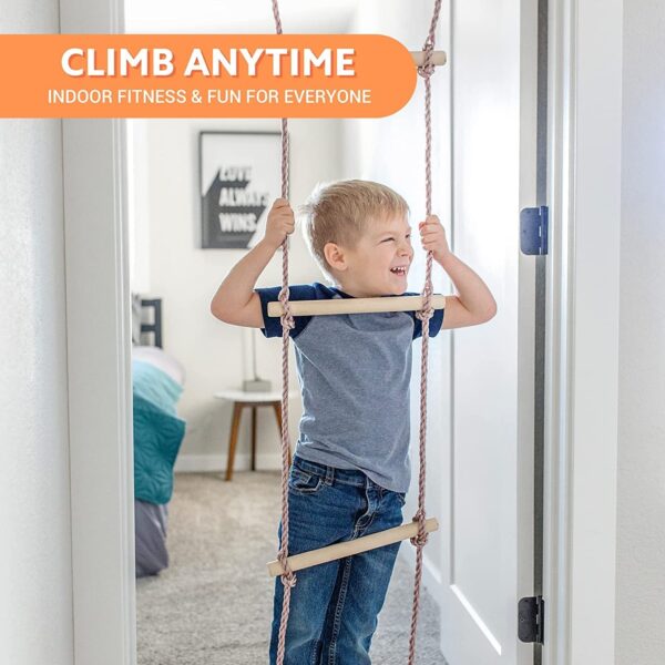 6 Piece Indoor Doorway Gym Set for Kids �� Indoor Swing for Kids Includes Kids Swing Chair, Rings, Hanging Trapeze, Ladder, Swinging Rope & Pullup Bar