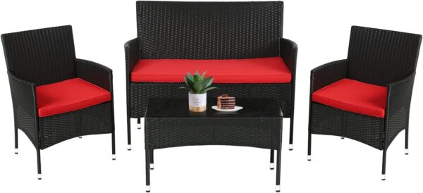 Patio Furniture Set 4 Pieces Outdoor Rattan Chair Wicker Sofa Garden Conversation Bistro Sets for Yard (Brown)