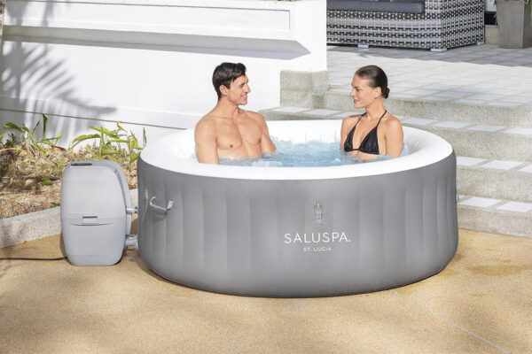 Bestway SaluSpa Miami EnergySense AirJet Inflatable Hot Tub Spa (71′′ x 26′′) | Portable Hot Tub with 2 Covers (1 Energy-Efficient Thermal Cover and 1 Standard Cover) | Fits Up to 2-4 Persons | Black