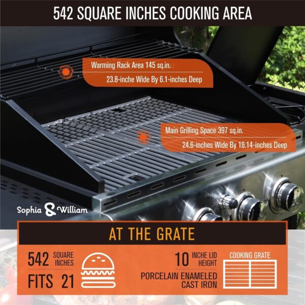 Burner Gas grill with side burner and enameled cast iron grille 42,000BTU outdoor cooking stainless steel propane grill Garden grill
