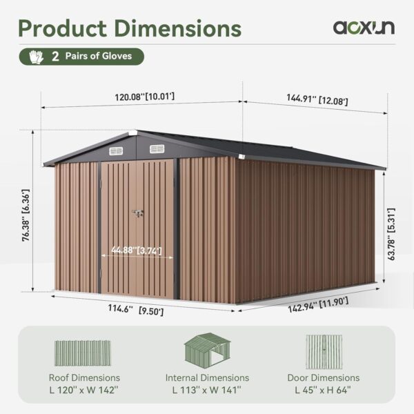 3eb1396fd6bf42379899d174cb84d661 Aoxun 6.2×4 FT Shed Outdoor Storage Shed Metal Garden Shed with Lockable Doors & Slooping Roof Tool Shed Bike Shed for Backyard, Patio, Poolside (Brown)
