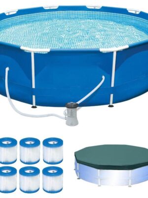 10 ft. x 10 ft. Round 30 in. Deep Metal Frame Pool w/ Pump & Type H Filters (6 Pack) & 10′ Round Pool Cover 6 x 29007E + 28201EH + 28030E