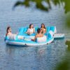 3ebea94dc0574fd193a09a83105be9e9 56299EP 145 x 125 x 20 Inch Splash N Chill Inflatable Lake and Pool Relaxation Island Lounger Seat for up to 7 Adults, Blue and White