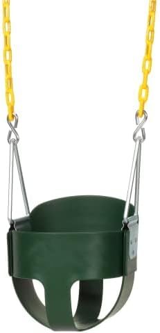 Eastern Jungle Gym Heavy-Duty High Back Full Bucket Toddler Swing Seat | Coated Swing Chains Fully Assembled | Green Swing Set Accessory