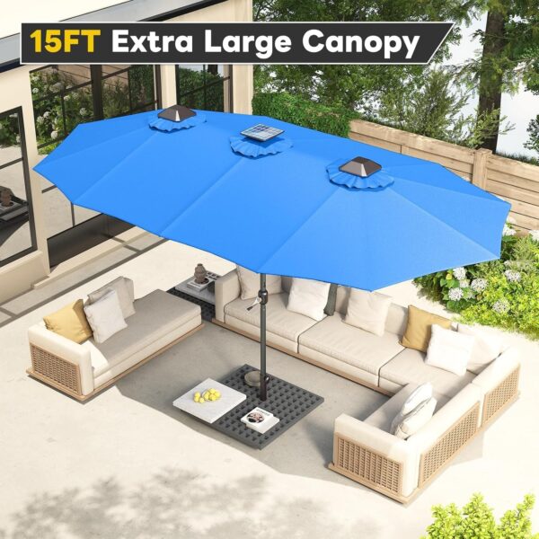 3ee851c92f0040db80d1938336cabe0a 15ft Patio Umbrella with Solar Lights, Large Double Umbrella Outdoor, Rectangle 180”x106” Umbrellas with 156 PCS LED Lights and Crank Handle for Backyard Deck Pool Shade in Black(1.9′′ Pole)
