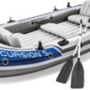 INTEX Excursion Inflatable Boat Series: Includes Deluxe 54in Boat Oars and High-Output Pump – SuperTough PVC – Adjustable Seats with Backrest – Fishing Rod Holders – Welded Oar Locks