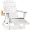 Folding Adirondack Rocking Chair,4-in-1 Multifunctional Patio Chair with Retractable Ottoman, Outdoor Chair Wood Texture, Lawn Chair for Porch, Backyard, Pool(Grey)