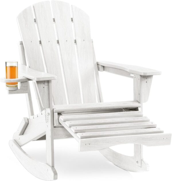 3f5a388acb4340e8a4824b57aa29fd99 Folding Adirondack Rocking Chair,4-in-1 Multifunctional Patio Chair with Retractable Ottoman, Outdoor Chair Wood Texture, Lawn Chair for Porch, Backyard, Pool(Grey)