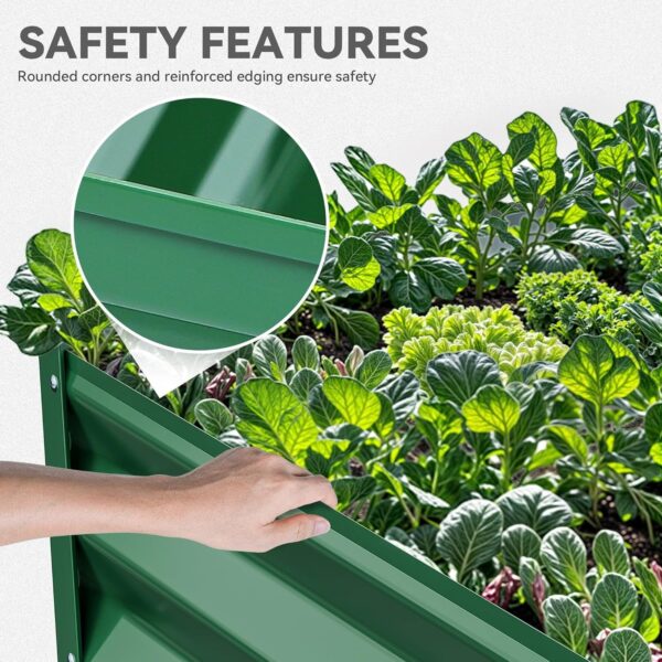 8x4x2ft 2pcs Large Raised Garden Bed Kit, Galvanized Metal Planter Box with Gloves, Ground Nails & Safety Rubber, Outdoor Above Ground Planters for Plants Vegetables Flowers, Green