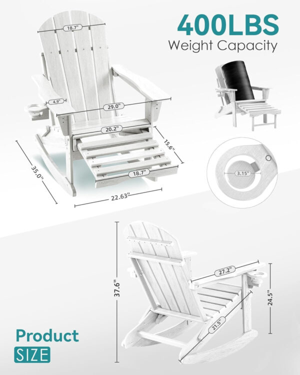 3f7d03802f014c8494bb4db721b10823 Folding Adirondack Rocking Chair,4-in-1 Multifunctional Patio Chair with Retractable Ottoman, Outdoor Chair Wood Texture, Lawn Chair for Porch, Backyard, Pool(Grey)