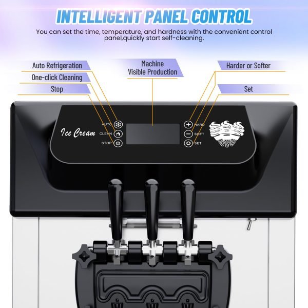 401ae813f40e43dbb8f24a846da5119c 2200W Commercial Ice Cream Machine, 3 Flavor Soft Serve Ice Cream Machine, 5.3-7.4 Gal/Hr, with LCD Touch Screen, Automatic Cleaning, High Productivity for Home Snack Bar & Restaurants