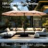 15ft Patio Umbrella Double-Sided Outdoor Market Extra Large Umbrella with Crank, Umbrella Base Included (Dark Red)